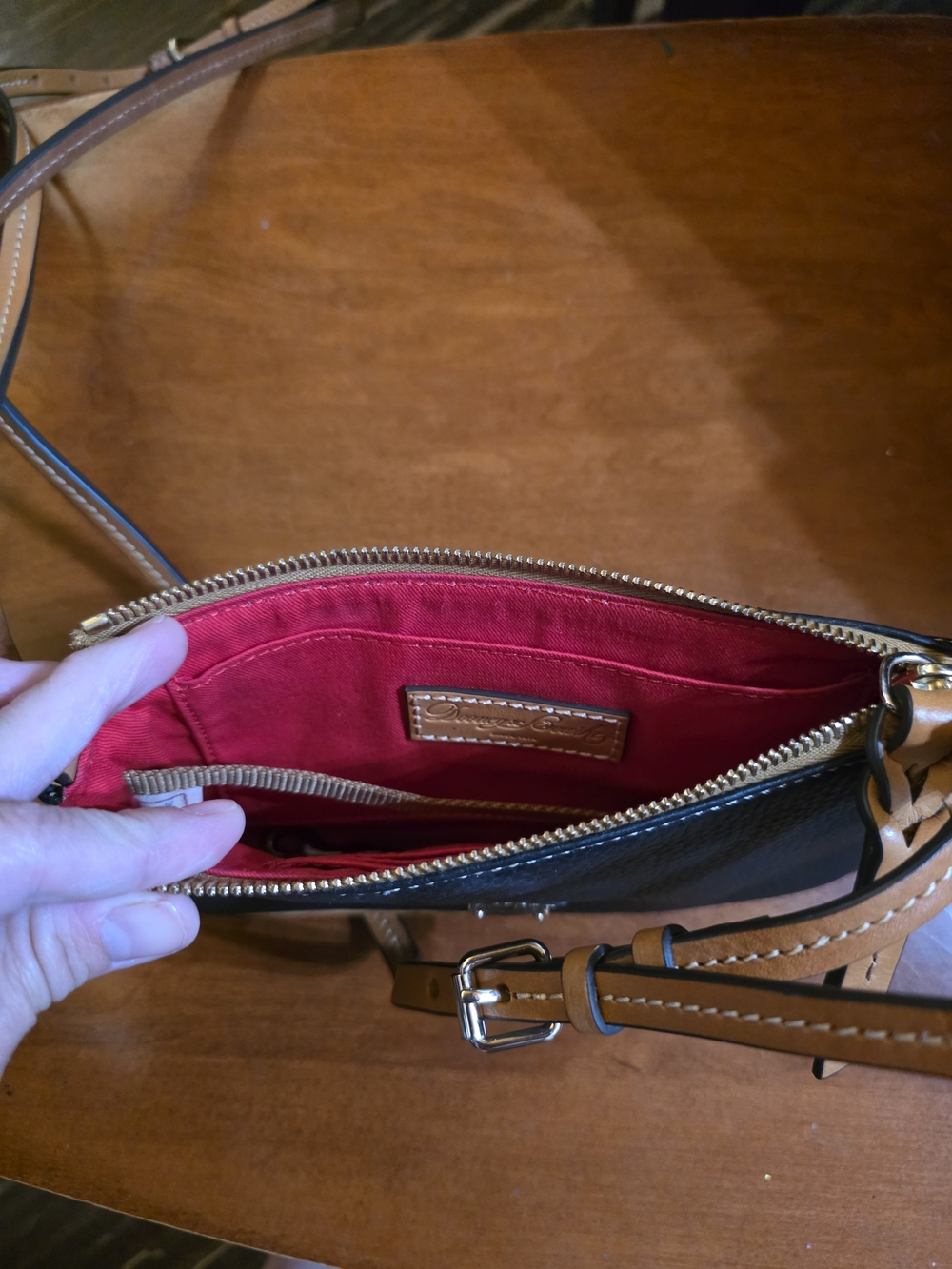 Dooney & Bourke Black Pebbled Leather Crossbody Bag with Tan Trim - Picture 3 of 3